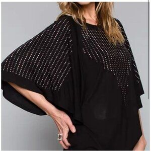 Black Batwing Rhinestone Top By Vocal U.S.A. Flowy Fit Womens Size L
